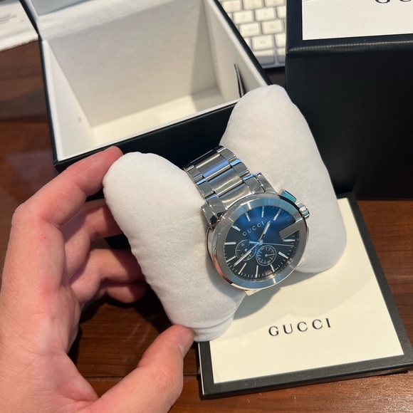 GUCCI-G 44MM CHRONO Stainless Steel Black Dial Men’s Watch Authentic - Picture 4 of 7